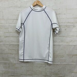 Lands End White Rash Guard Short Sleeve Swim Shirt